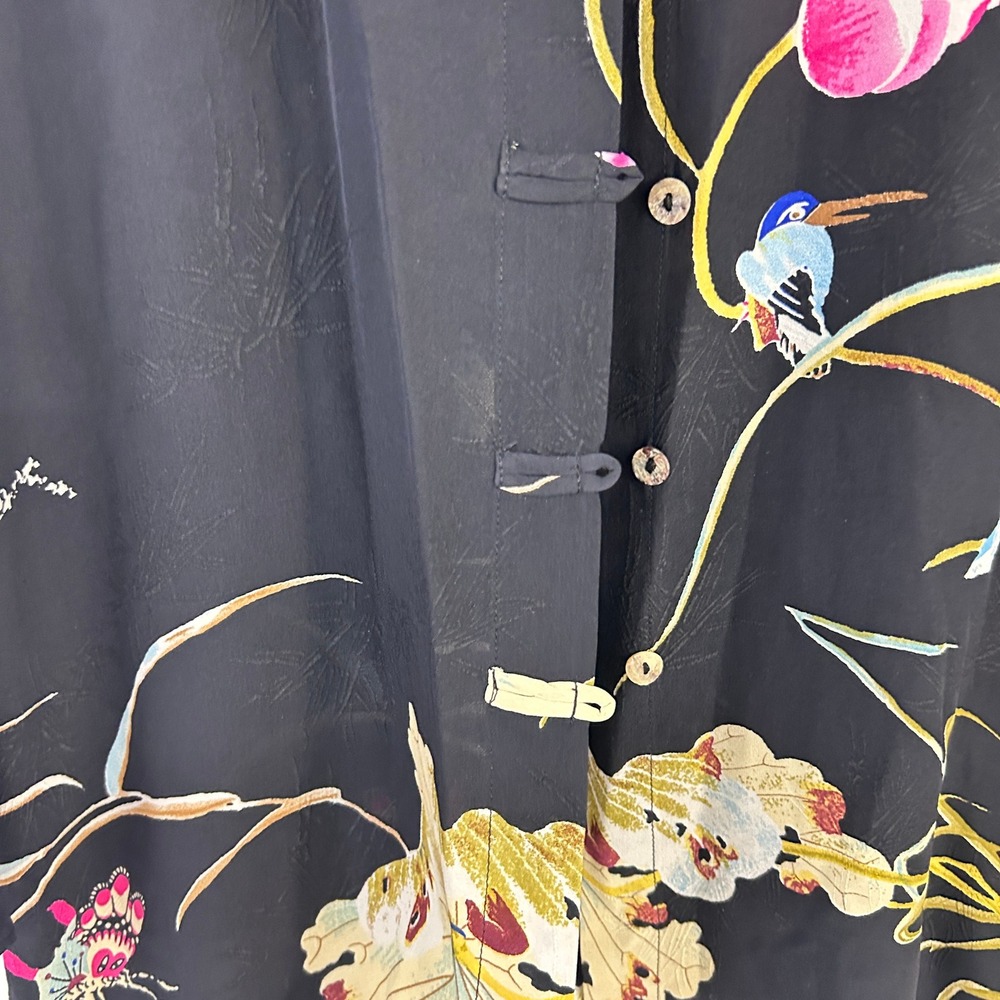Citron Santa Monica 100% Silk Tunic 2X Black Floral Asian Art to Wear Boho - Picture 7 of 11